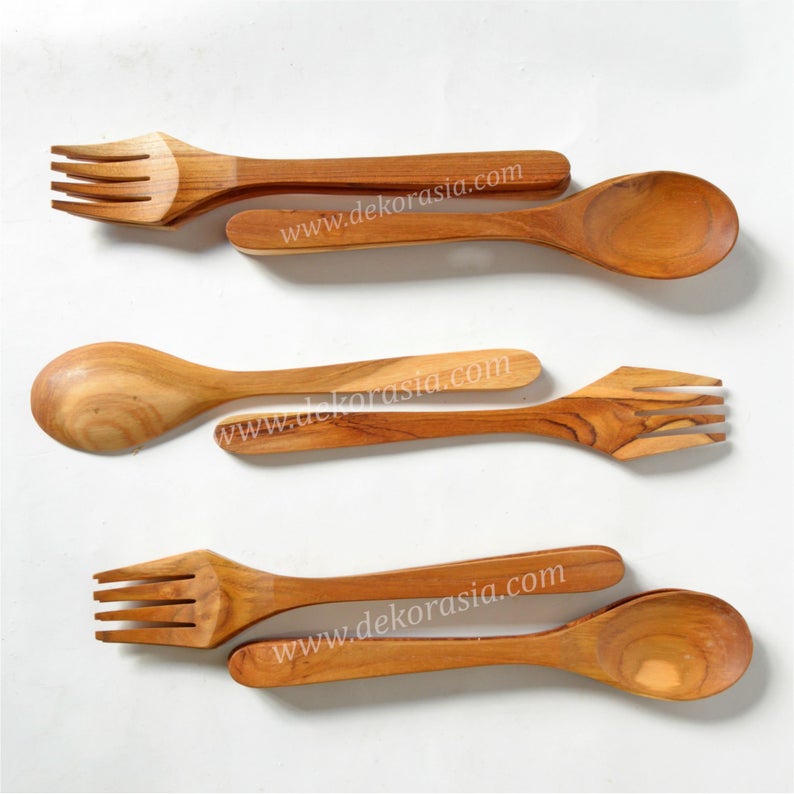 Teak Wooden Spoon and Fork - Length 12.2 Inches | Kitchenware